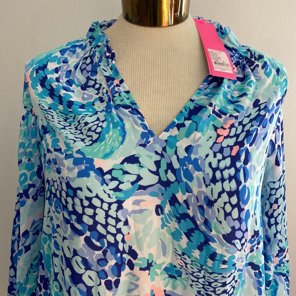 🎉 FINAL PRICE 🎉 NWT Lilly Pulitzer Savanna Top Turquoise Oasis Wave After Wave - Picture 3 of 8
